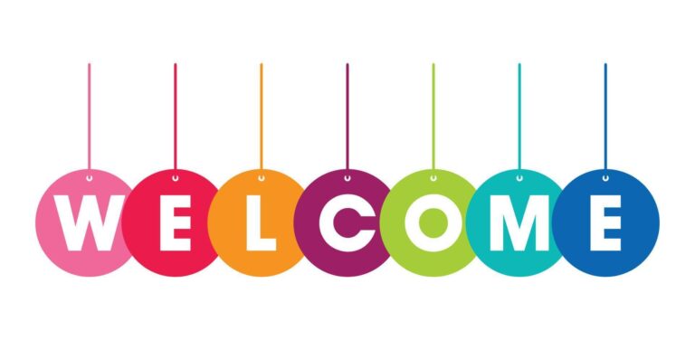 The word WELCOME is spelled out in bold white letters on seven colorful hanging circles, each a different color, arranged in a row on a white background—perfect for greeting new faces in any Peer Support Program or NBIS event.